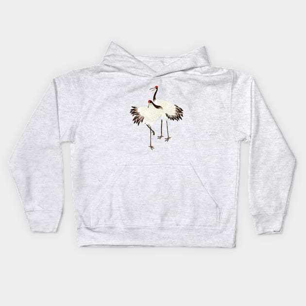 Dancing Cranes Symbols of Beauty and Longevity Kids Hoodie by LGull2018